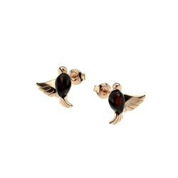 Silver earrings with amber -  doves