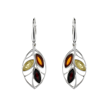 Silver earrings with amber - leaf