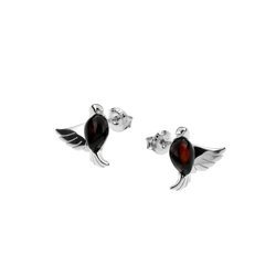 Silver earrings with amber -  doves