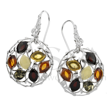 Silver earrings with amber