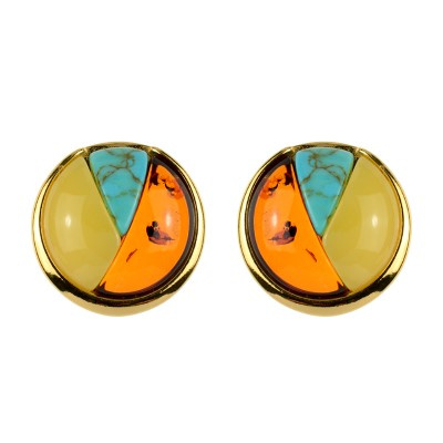Silver earrings with amber and turquoise