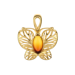 Silver pendant with amber- Butterfly SUNRISE