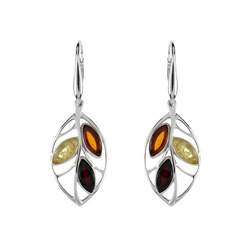 Silver earrings with amber - leaf