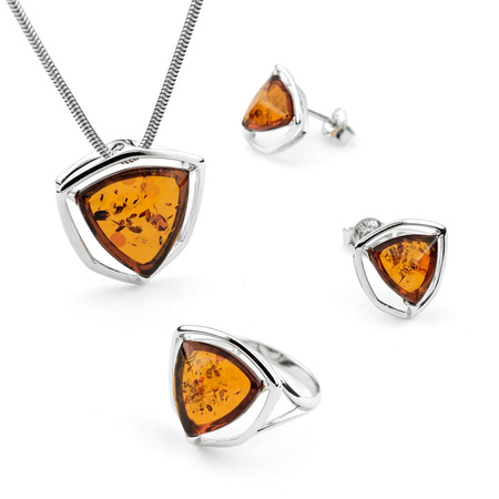 Silver pendant with amber