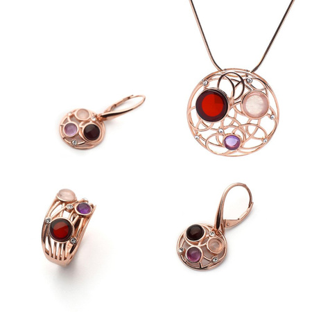 Silver pendant with amber and quartz
