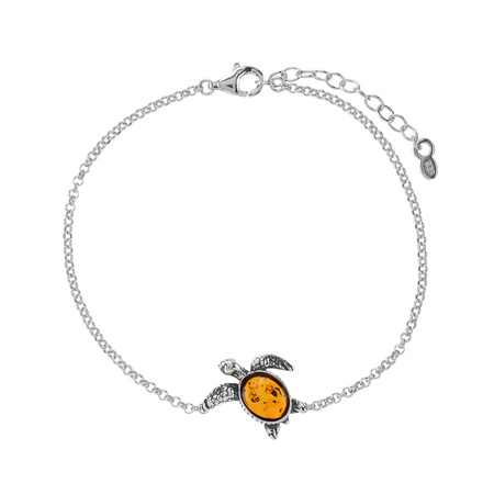 Silver bracelet with amber - turtle