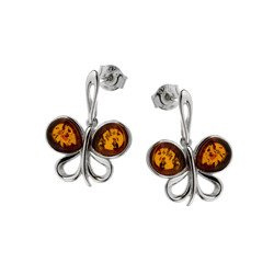 Silver earrings with amber - butterfly