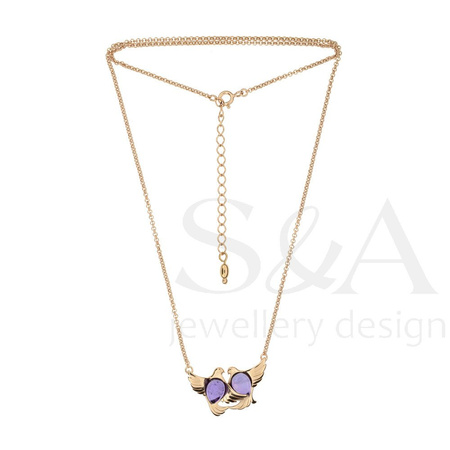 Silver necklace with amethyst -  doves
