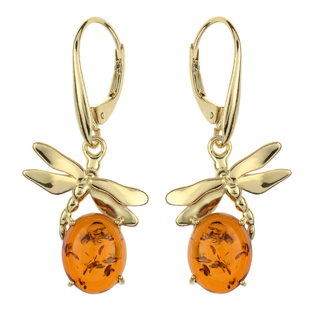 Silver earrings with amber - Dragonfly