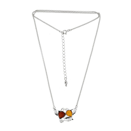 Silver necklace with amber -  doves