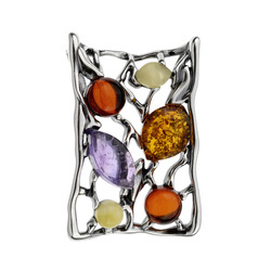 Silver pendant with amethyst and quartz