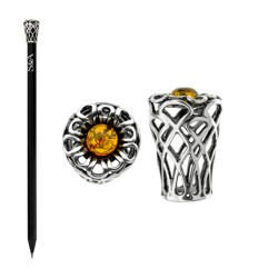 Pencil with silver element and amber