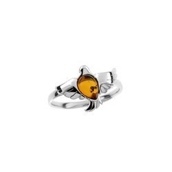 Silver ring with amber - dove