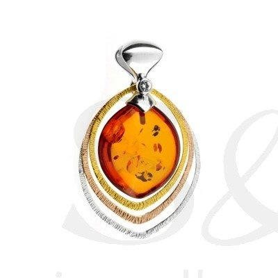 Silver pendant with amber
