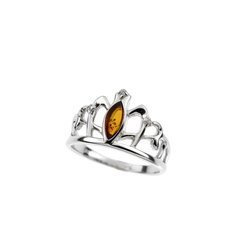 Silver ring with amber - crown