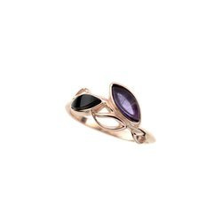 Silver ring with amber and amethyst