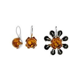Silver pendant with amber - rose, flower