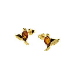 Silver earrings with amber -  doves