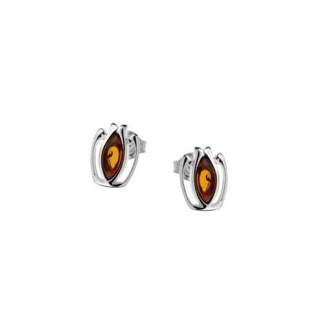 Silver earrings with amber - crown