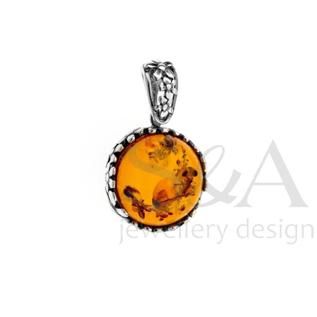Silver pendant with amber