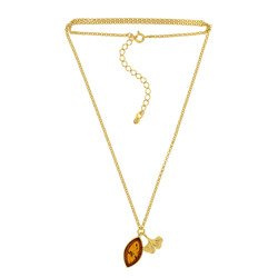 Silver necklace with amber - Ginkgo