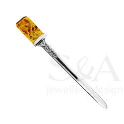 Silver paper knife with amber.
