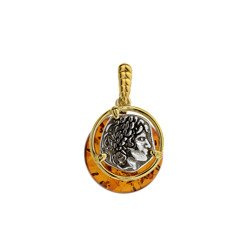 Silver pendant with amber
