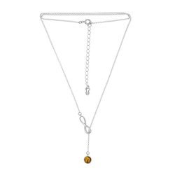 Naszyjnik srebrny z bursztynem - nieskończoność