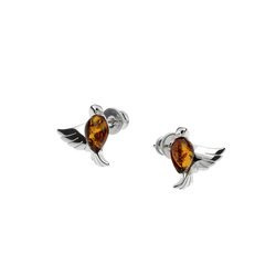 Silver earrings with amber -  doves
