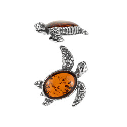 Silver pendant with amber - turtle