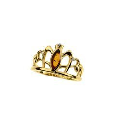 Silver ring with amber - crown