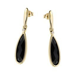 Kolczyki złote z onyksem i diamentem