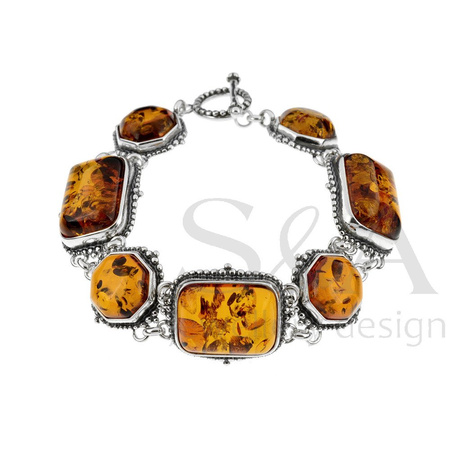 Bransoletka srebrna z bursztynem