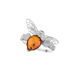 Pierścionek srebrny z bursztynem